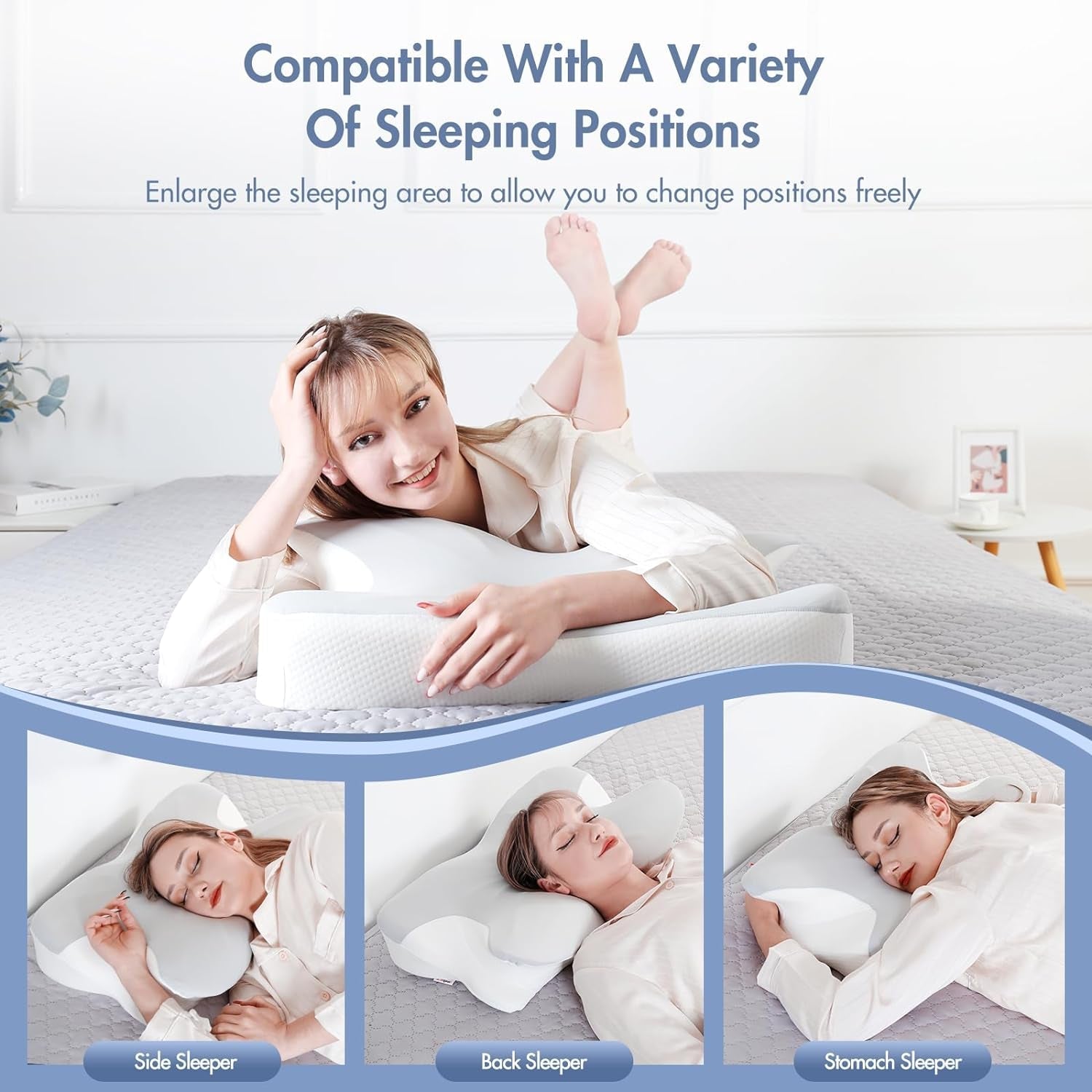 Elegear Memory Foam Kussen met verkoelende kussensloop Nekpijnkussen Zijslaperkussen Ergonomisch kussen Orthopedisch kussen voor zijslaper Rugbuik 63X 10/14 X36Cm Cervicale orthopedische kussens Naty Shop
