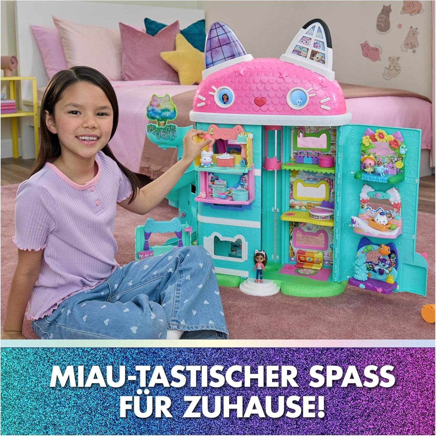 DREAMWORKS GABBY'S POPPENHUIS: DE FILM - Kuchi's lieve balkonspeelset met poppenhuisfiguren en accessoires voor kinderen vanaf 3 jaar