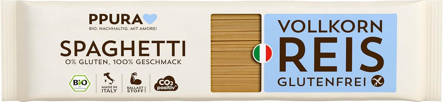 PPURA Spaghetti met biologische glutenvrije volle rijst 400g - Italiaanse natuurpasta met biologische volle rijst - Glutenvrij, zonder suiker of toevoegingen, ambachtelijk bereid