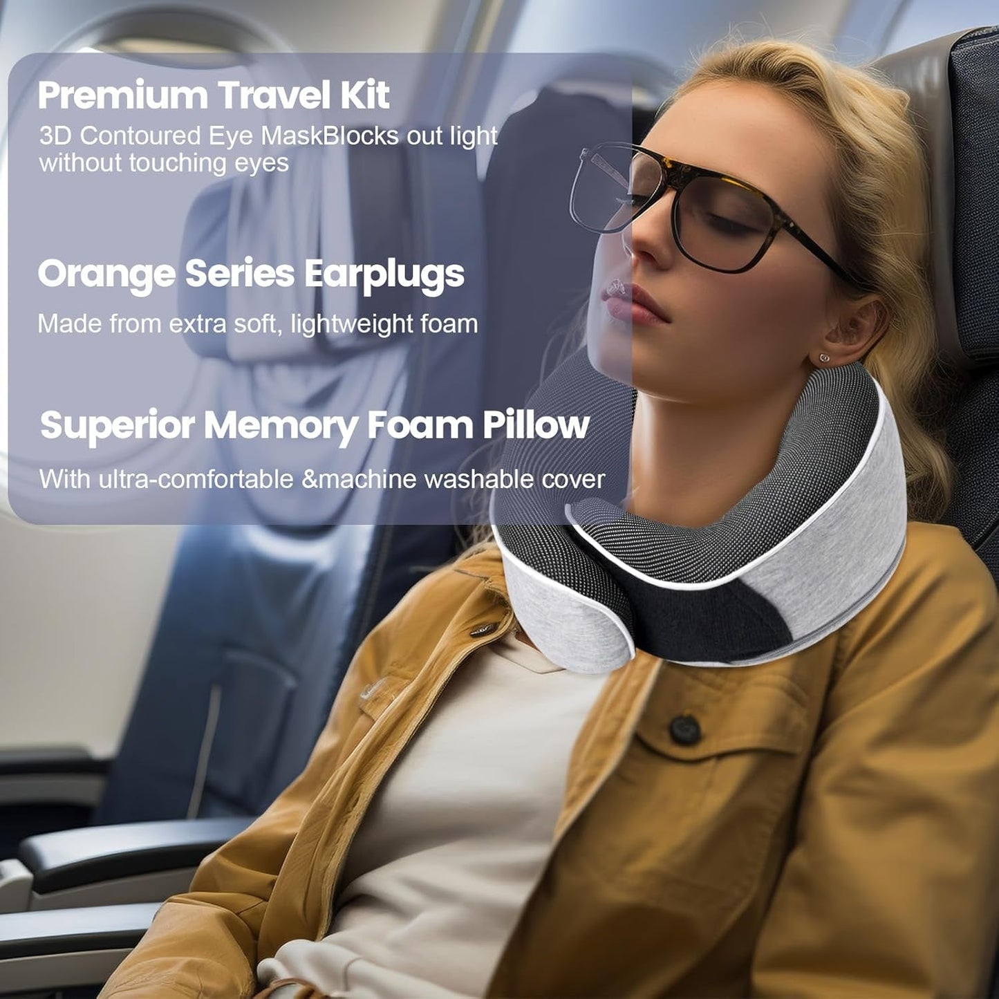 Nekkussen Reiskussen van traagschuim Ergonomisch ontwerp Nekkussen van traagschuim met oogmasker 2 oordopjes en opbergtas Perfect om onderweg te slapen tijdens het reizen Naty Shop Cervicale orthopedische kussens