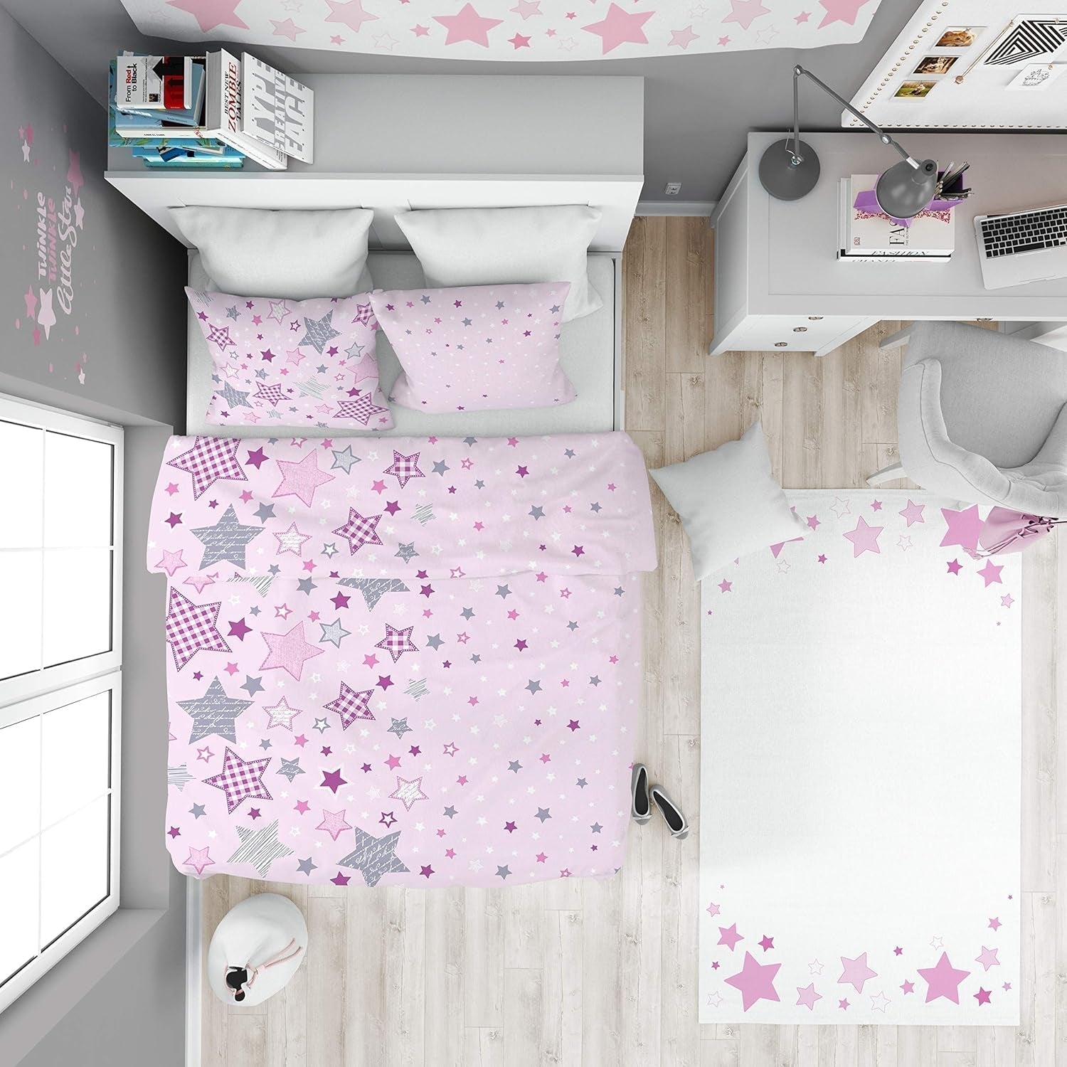 Beddengoed voor kinderen, roze sterren, 100% katoen Beddengoed - kinderen Naty Shop