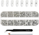 Beadsland 2500 stuks glas Nailart Strasssteine ​​Kristall Flatback Edelsteine ​​Runde, voor handwerk Gemischt 8 Größen SS4 ~ SS30 Mit Picking Pinzette en Stift (Kristall Weiss)