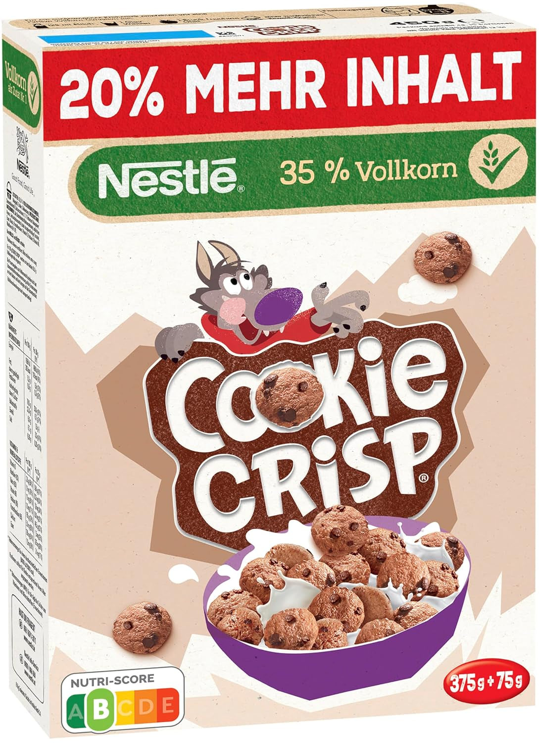 Nestlé Cookie Crisp (+20%), volkoren ontbijtkoekgranen voor kinderen, verpakking van 1 (1x450g)