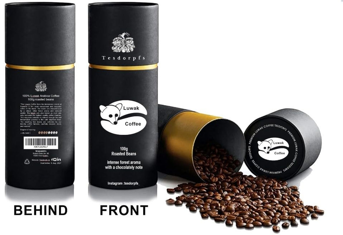 Tesdorpfs 100% Kopi Luwak Arabica Kaffee | City Roast Civetkoffie 100g | Kaffeebohnen of gemahlen | Kaffeespezialität als cadeau voor koffieliefhebbers von Tesdorpf (Ganze Bohnen)