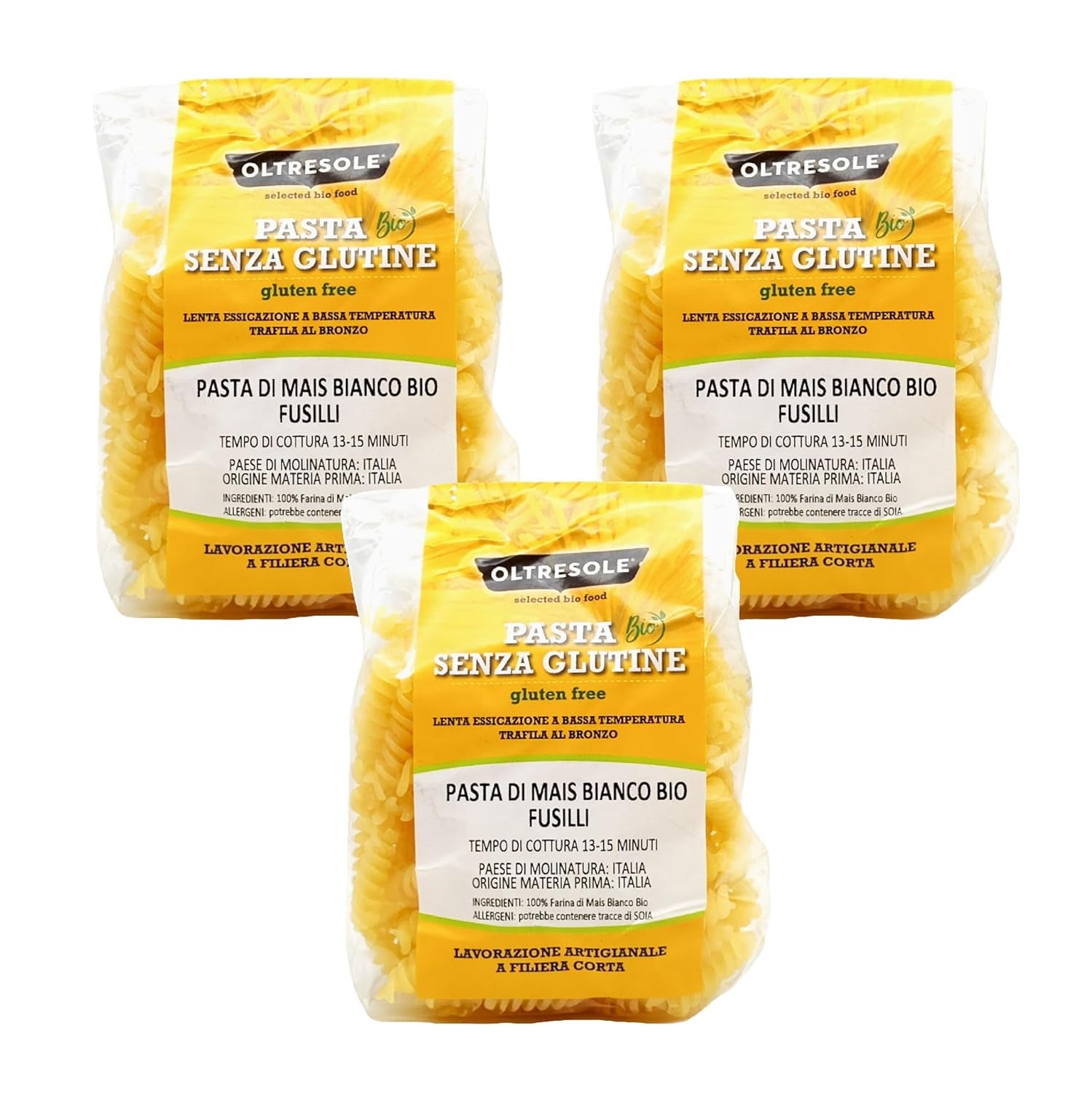 - Weiße Maisnudeln aus italienische Bio-Mais, glutenvrij, Fusilli-Format - glutenvrije Nudeln, 100% Bio-Weißmehl, veganistisch, Packung mit 3 Packungen à 350 g