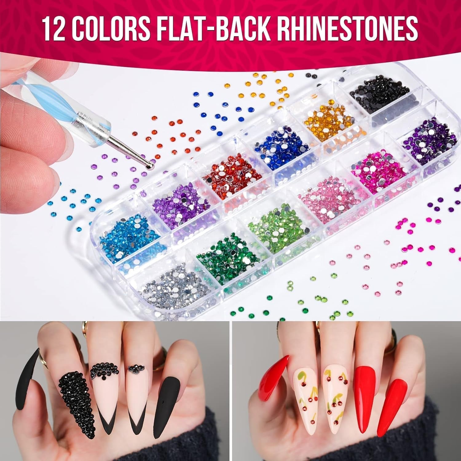 FANDAMEI Nail Art Brush Set, 15 Stücke Pinsel Für Gelnägel Nagel Pinsel, 5 Stücke Dotted Pen, 10 Rolle Streifenband Nägel, Strasssteine ​​​​Nägel, Ultra Dünn Nagel Pailetten voor Nagelkunst Maniküre Set