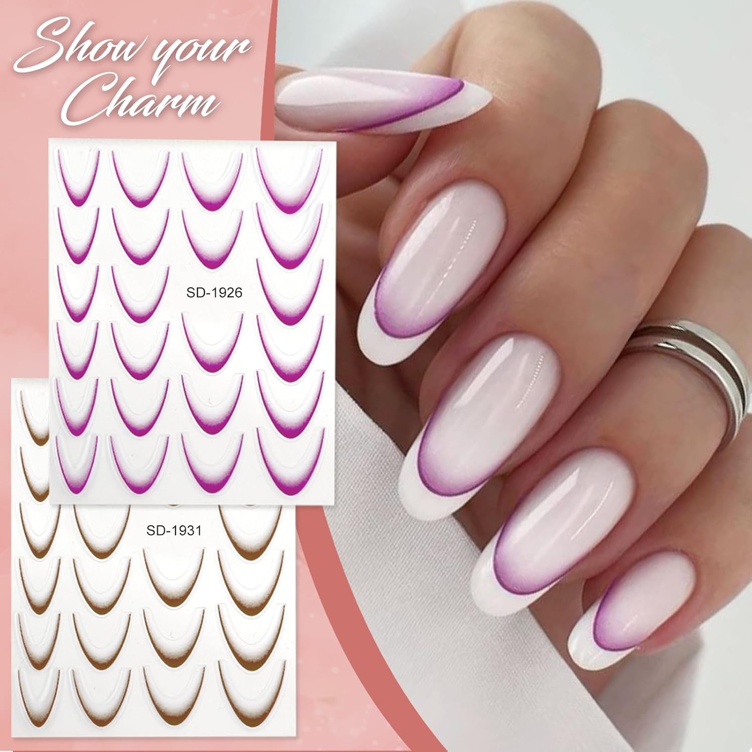 12 Stück French Tip Nagelsticker Selbstklebend Bunte French Nails Schablone Nagelaufkleber Nail Art Stickers Nageldesign DIY Nägel Zubehör(12 kleuren)