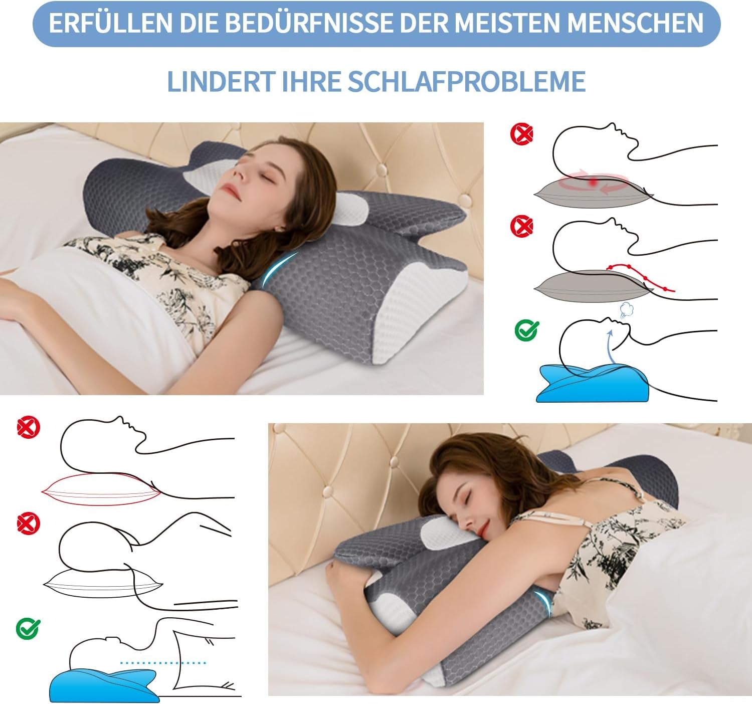 IDEA Kussen Memory Foam Kussen, Ergonomisch Kussen Orthopedisch Kussen Nekpijn, Slaapkussen voor Zijrug- en Buikpijn, Nekkussen Anti Snurken Kussen voor Volwassenen Cervicale Orthopedische Kussens Naty Shop