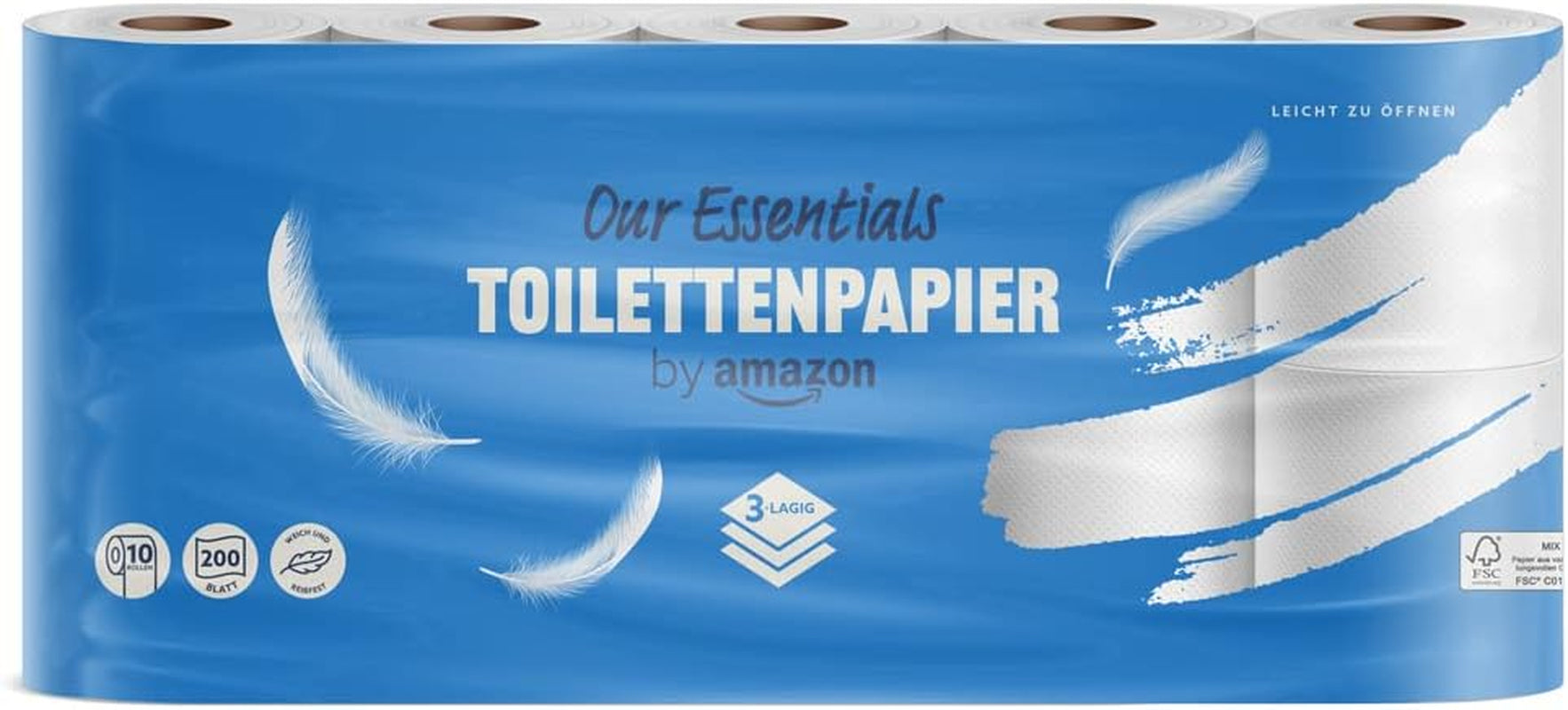By Amazon Toiletpapier, 3 lagen, 10 rollen (10 rollen, 1-pak) 200 vellen per rol, Fsc-gecertificeerd