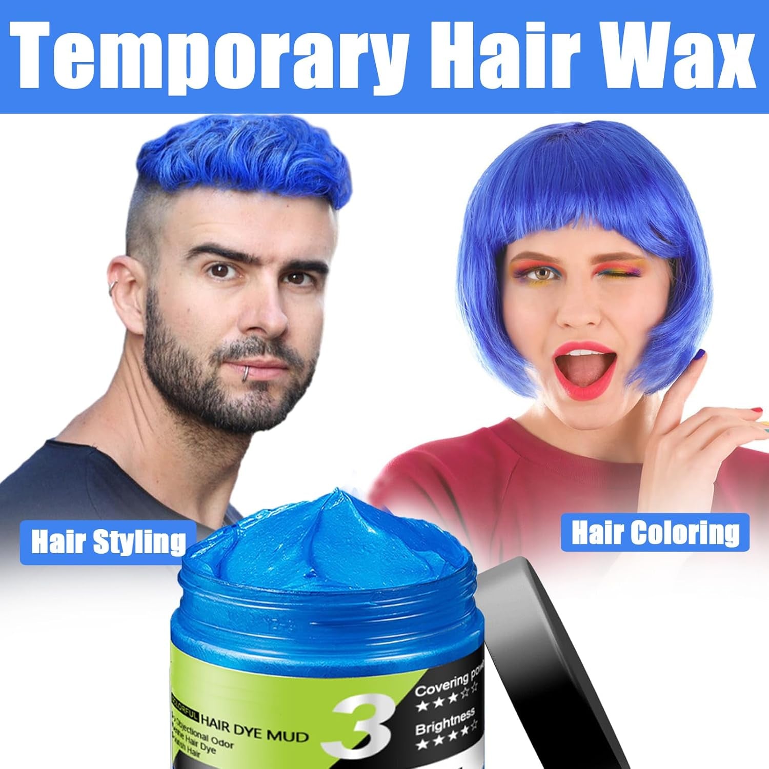 Blauwe haarwax Tijdelijke blauwe haarspray Kleur Crazy Blue Wasbare haarkleur Instant haarverf Natuurlijke haarkleur Styling Haar voor mannen Vrouwen Feest Naty Shop Haarverf