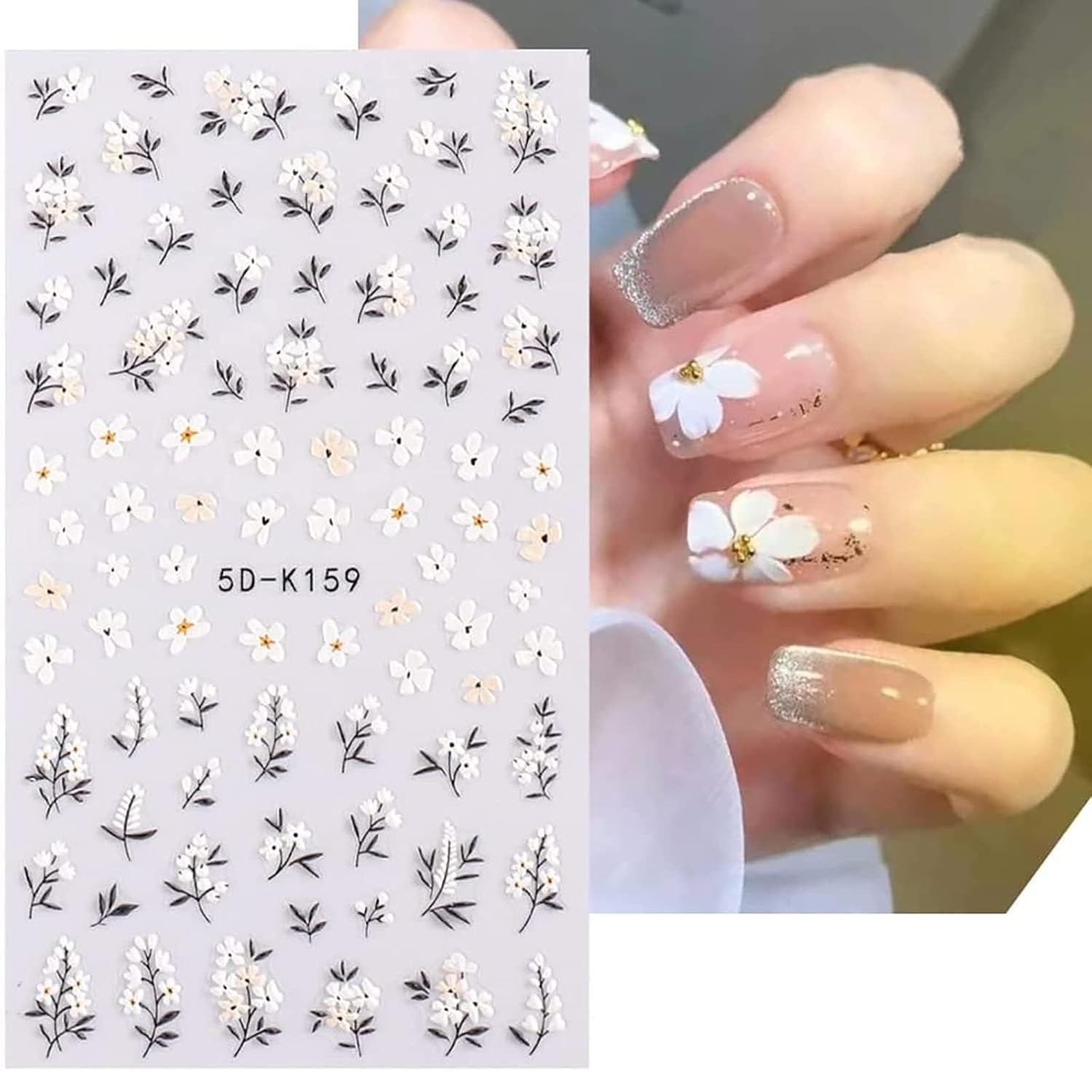 Nagelstickerset voor individuele nageldesign, 4 Blatt Frühlingsthemen Nail Art Zubehör, Perfect voor 3D-gelnagel en UV-gelstrips