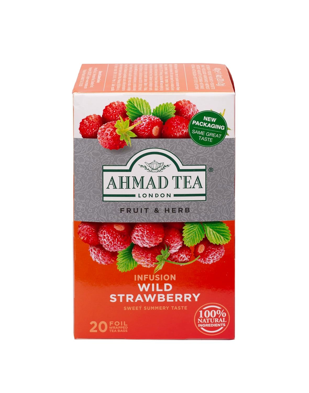 Ahmad Tea - Wilde Aardbei - Cafeïnevrije fruit- en kruidenthee - Aardbei - Smaakverzegelde, individueel verpakte theezakjes met 2 g thee per portie - 20 theezakjes met bandjes