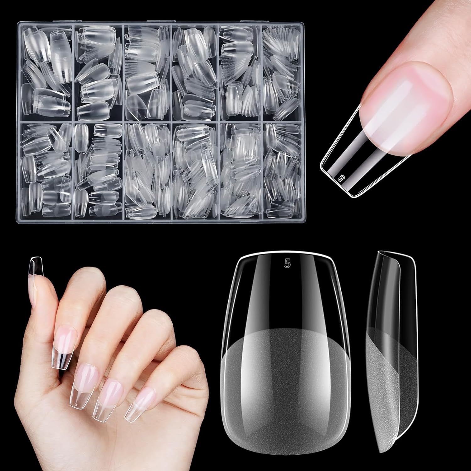 Korte kunstnagels 500 stuks zachte gel volledige dekking nageltips voor gelnagels 12 maten Voorgepolijste nageltips voor gelnagels Korte kunstnagels Doodskistnagelverlengingen met doos