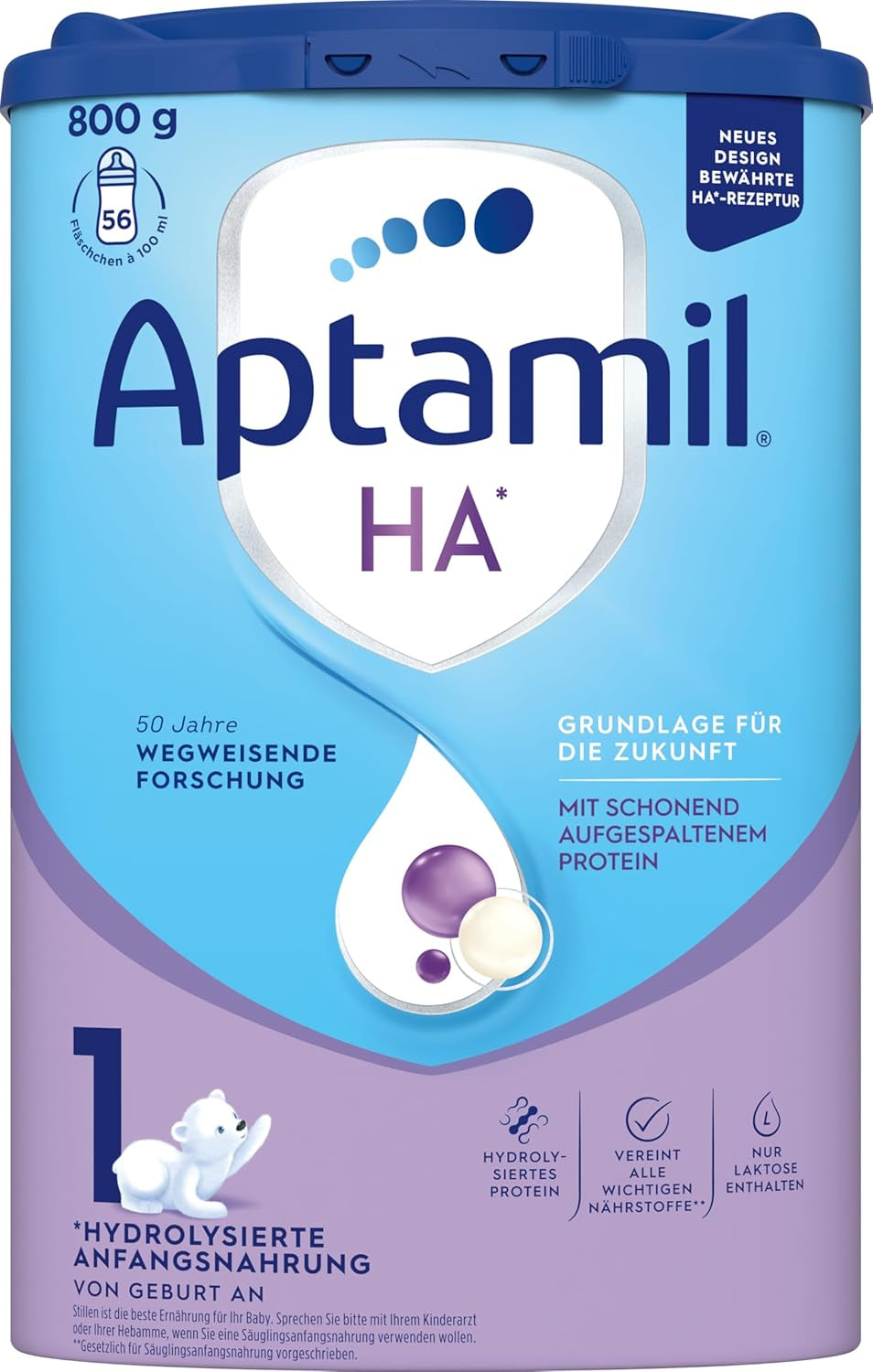 Aptamil HA 1 - Zuigelingenvoeding vanaf de geboorte, met DHA, lactosevrij, palmolievrij, babyvoeding, melkpoeder, 1 x 800 g