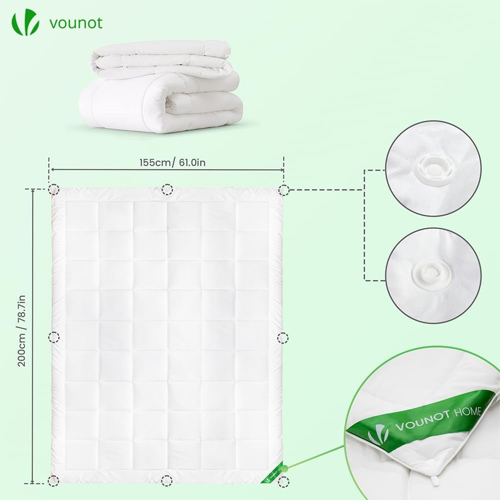 VOUNOT dekbed 155X200Cm, 4 seizoenen winterdekbedset van 2 500GSM, bestaande uit 2 aan elkaar geknoopte dekbedden Aanpasbaar dekbed voor zomer en winter, Oeko-Tex Standaard dekbedden en dekbedden Naty Shop