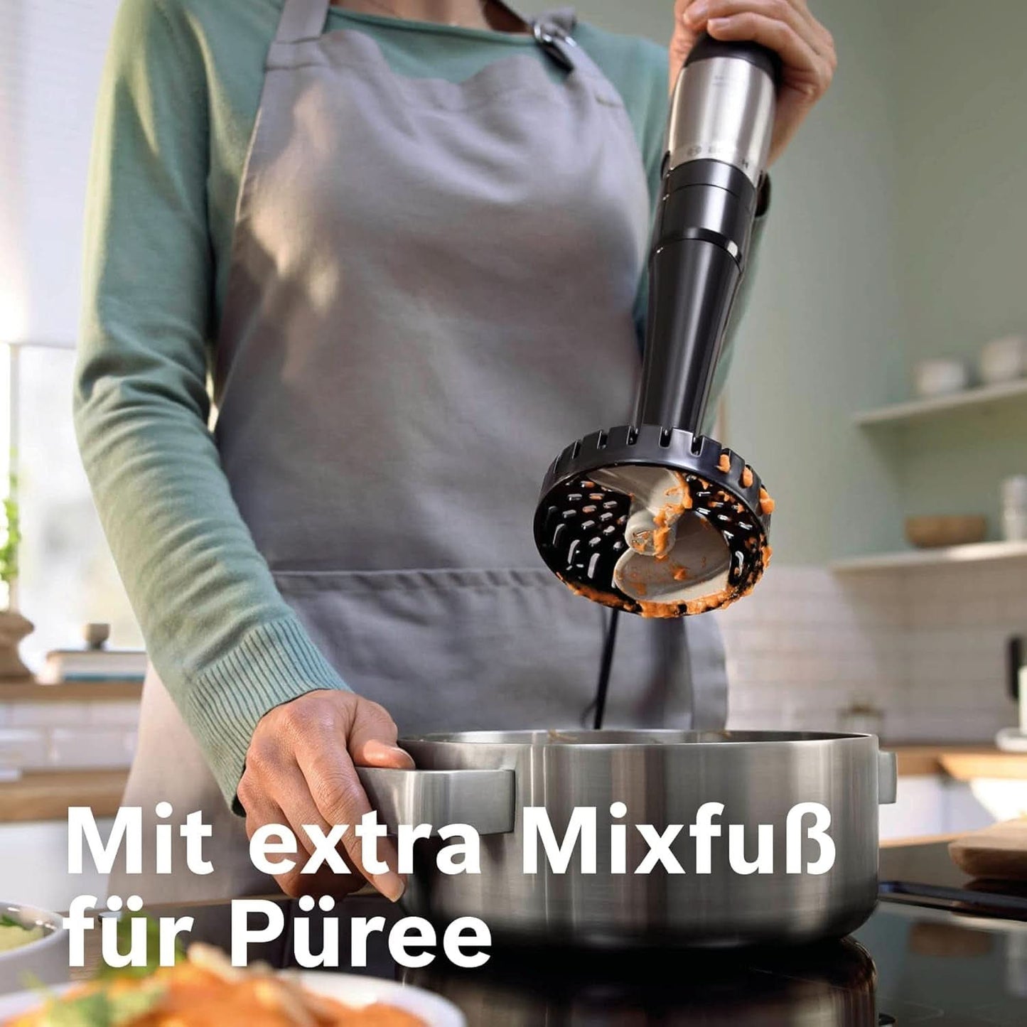 Bosch Stabmixer Ergomaster Serie 6 MSM6M673, 10 Jahre Motorgarantie, Edelstahl-Klingen, Verschleißfreie Keramik-Kupplung, Luftkühlung, Zerkleinerer, Kartoffelstampfer, Schneebesen, 1000 W Keuken Naty Shop
