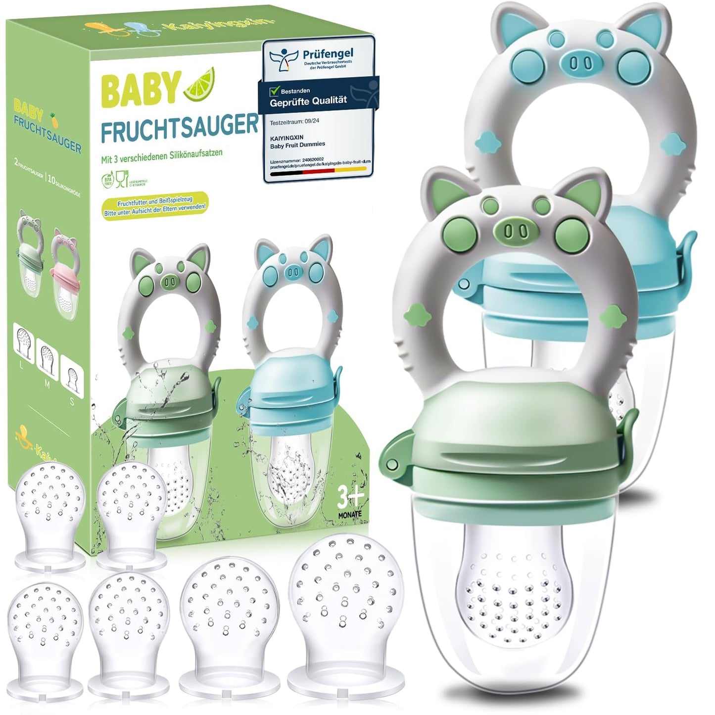 Baby-fruitfopspenen, 2-pack fruitfopspenen voor baby's vanaf 3 maanden Verbeterde versie 2023, vulbare fopspenen, papfopspenen, fruitfopspenen voor baby's, BPA-vrij, 8 siliconen spenen in 3 maten