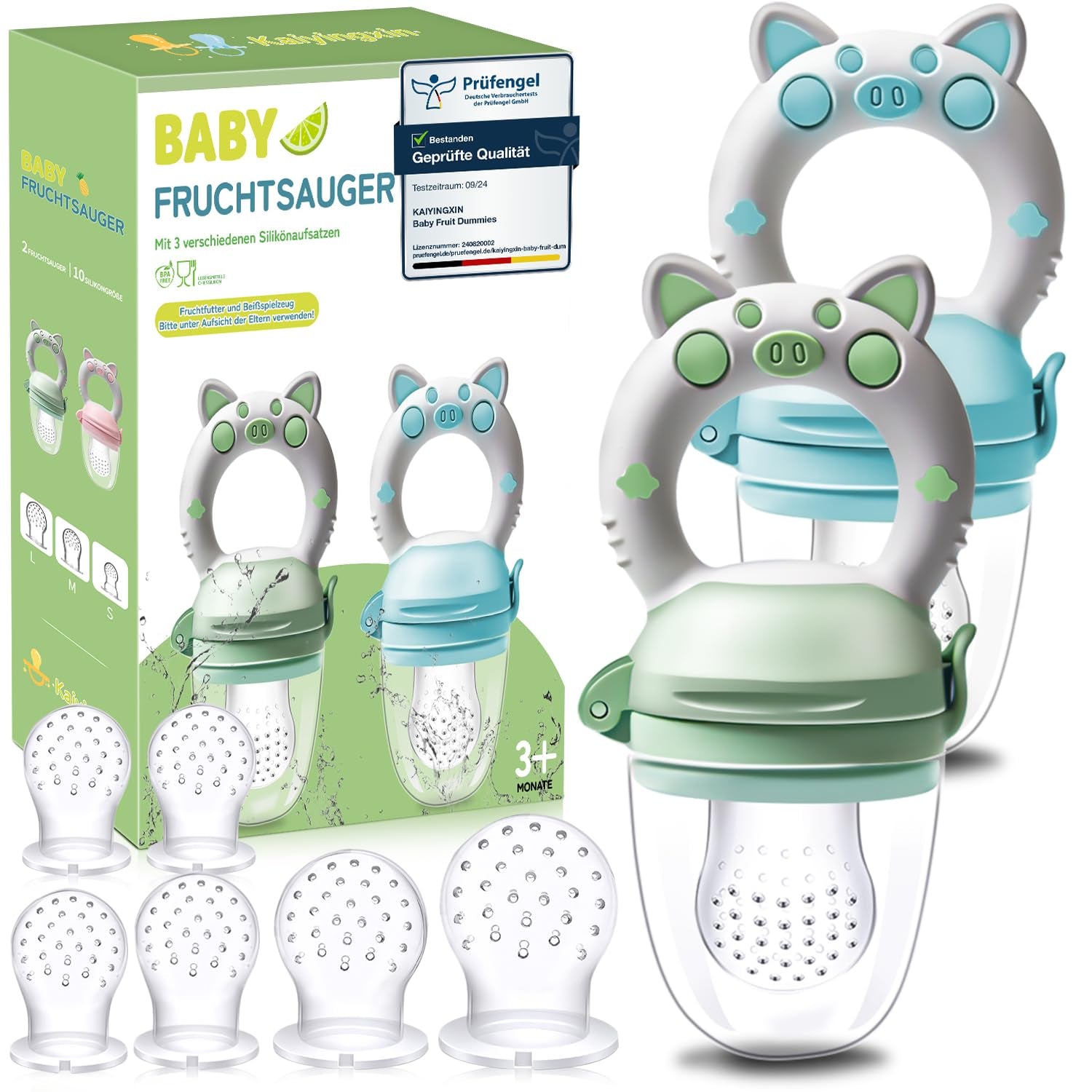 Baby-fruitfopspenen, 2-pack fruitfopspenen voor baby's vanaf 3 maanden Verbeterde versie 2023, vulbare fopspenen, papfopspenen, fruitfopspenen voor baby's, BPA-vrij, 8 siliconen spenen in 3 maten