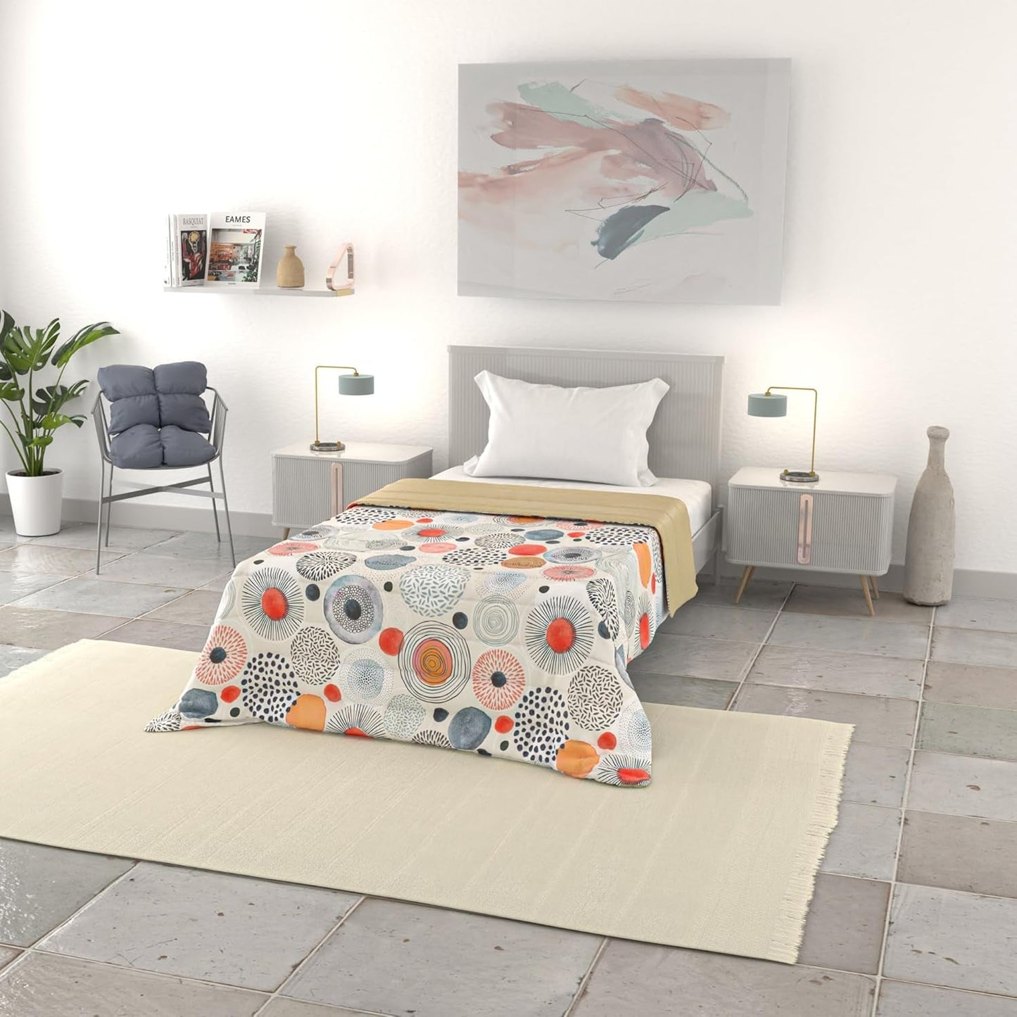 Basic zomerdeken, microvezel, jeansstrepen, 200X240Cm Quilts en quilts Naty Shop Acquerello 200X240Cm
