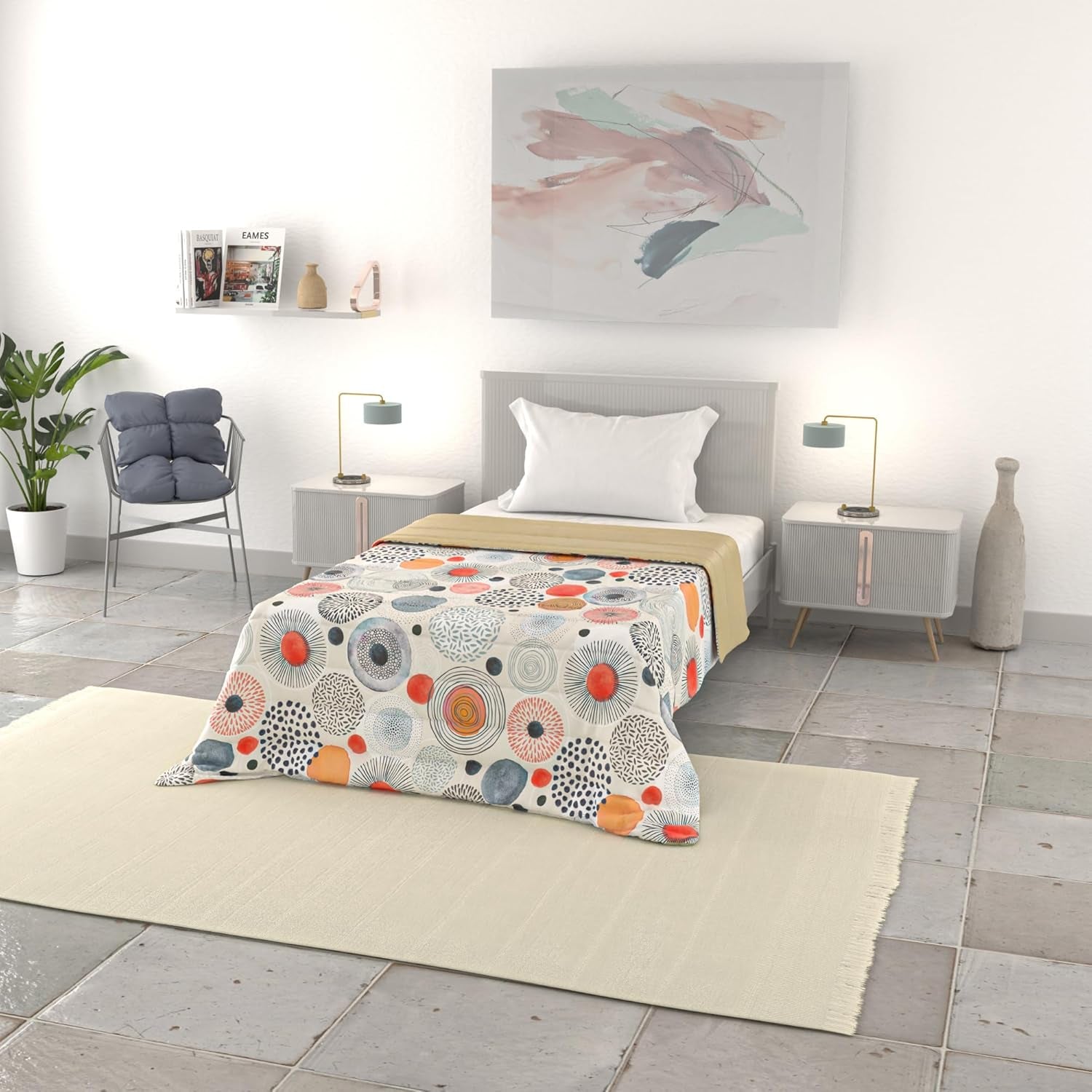 Basic zomerdeken, microvezel, jeansstrepen, 200X240Cm Quilts en quilts Naty Shop Acquerello 200X240Cm