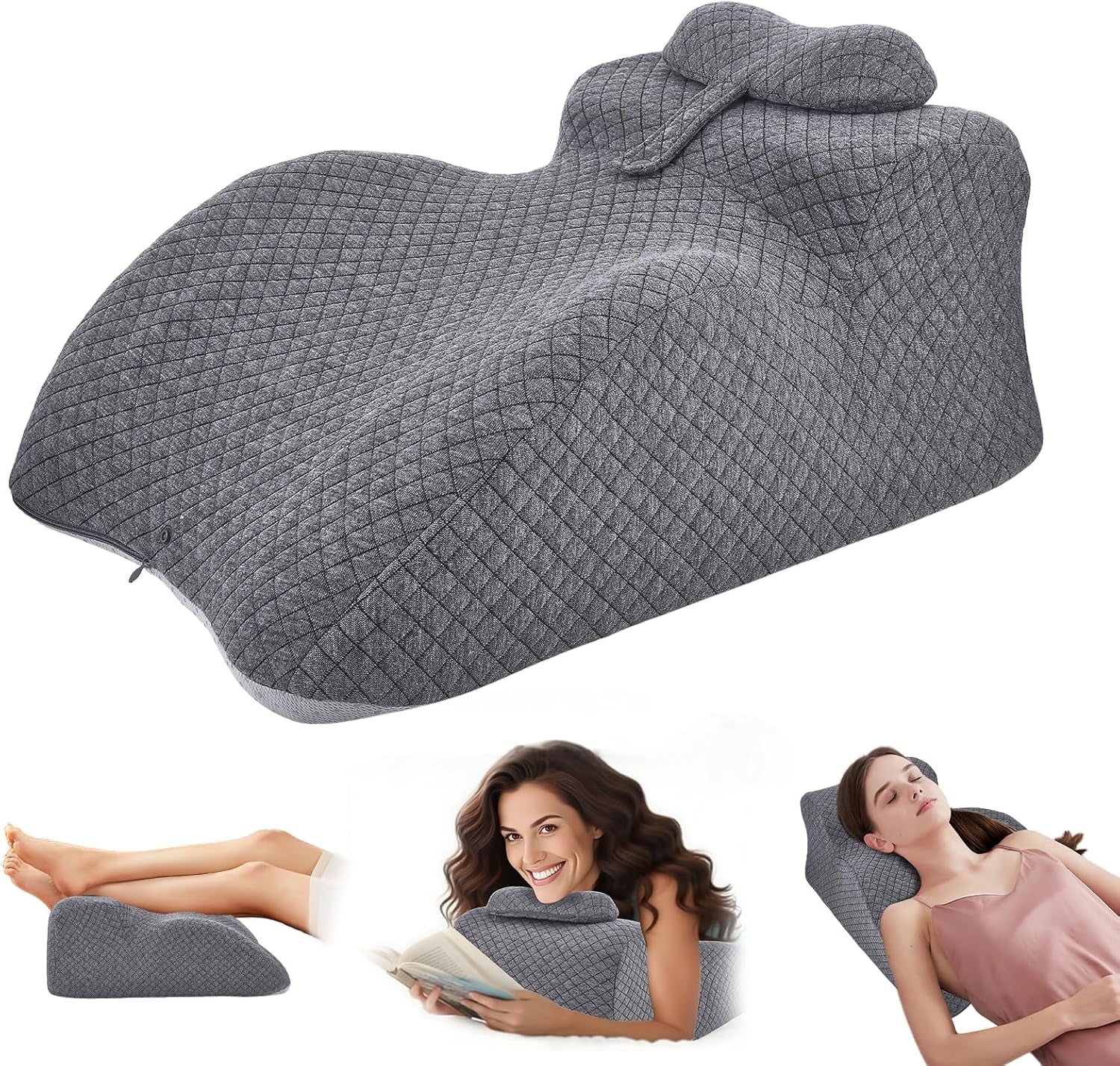 Leeskussen - Rugkussen, verstelbare hoofdsteun, leeskussen van traagschuim voor bed, ergonomisch nek- en beenkussen, lendensteunkussen