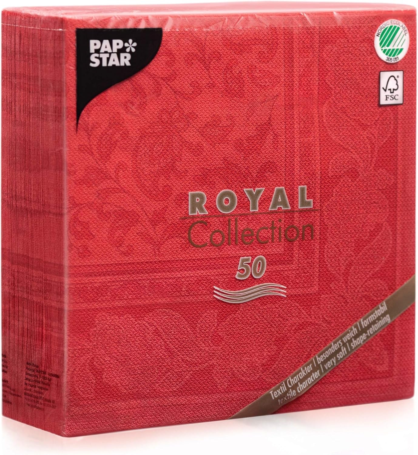 50 Premium Servetten "ROYAL Collection" 1/4-vouw 40 Cm X 40 Cm Rood Hoge Kwaliteit "Ornamenten" (Pak van 2)