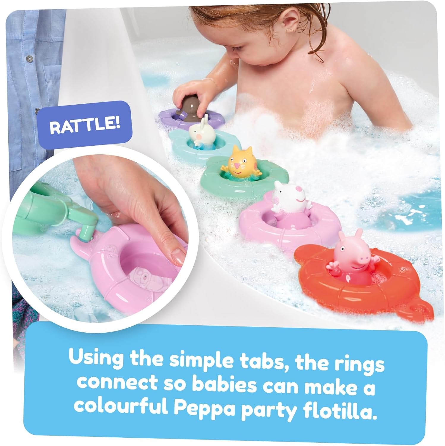 Tomy Toomies Peppa's Pool Party - 5 bekers met verbindingsring met 5 speeltjes voor kinderen Peppa Pig & Friends Water Squirter - badspeelgoed +18 maanden - Kinderbadspeelgoed en zwembadspeelgoed Bebe Toys Naty Shop