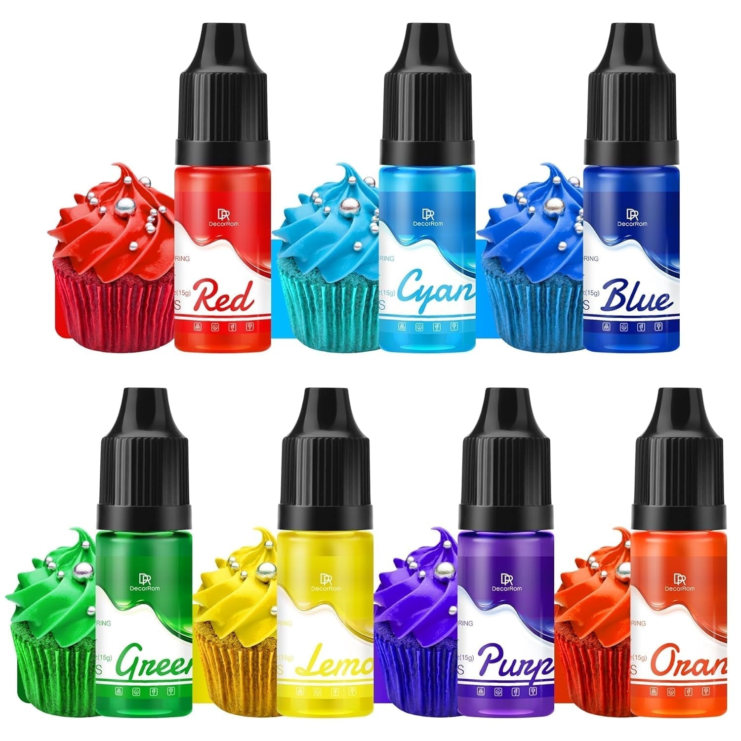 Gelvoedselkleuring - 7 x 15 ml geconcentreerde regenboogkleurige voedselkleuring voor taartdecoratie, bakken, koekjes, macarons - suikervrije voedselkleuring voor drankjes, taartdecoratie, slijm DIY