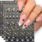 JMEOWIO Nagelsticker Herz Linien Blumen 9 Blatt Nail Art Sticker Selbstklebend Nagelaufkleber Bunte Decoratie Nageldesign Zubehör
