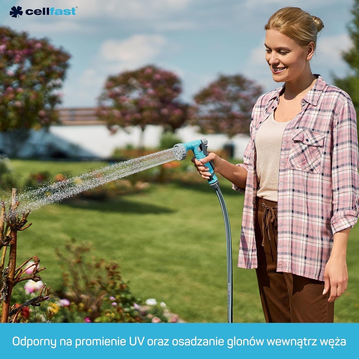 Tuinslang Cellfast MULTIFLEX PRO, duurzaam, 6-laags, ATS2 gebreide vlecht, UV- en algenbestendig, zware metalen vrij, fluwelen technologie, 35 bar, -20/+65°C, 3/4", 30m