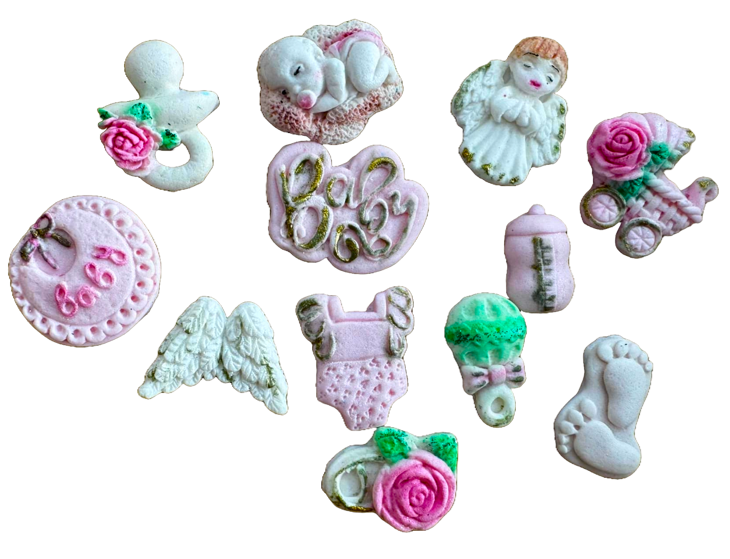 Set van 12 eetbare decoraties van suikerpasta, Naty Shop Doopversieringen van suikerpasta