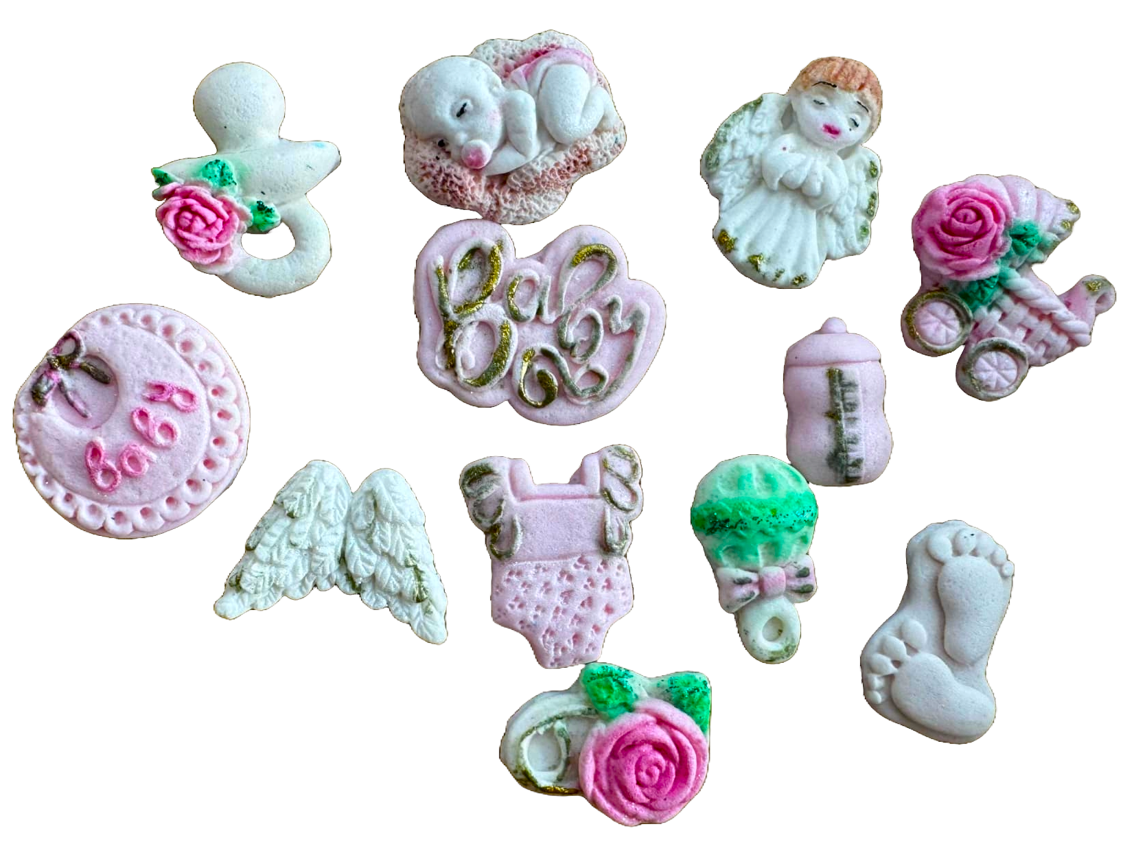 Set van 12 eetbare decoraties van suikerpasta, Naty Shop Doopversieringen van suikerpasta