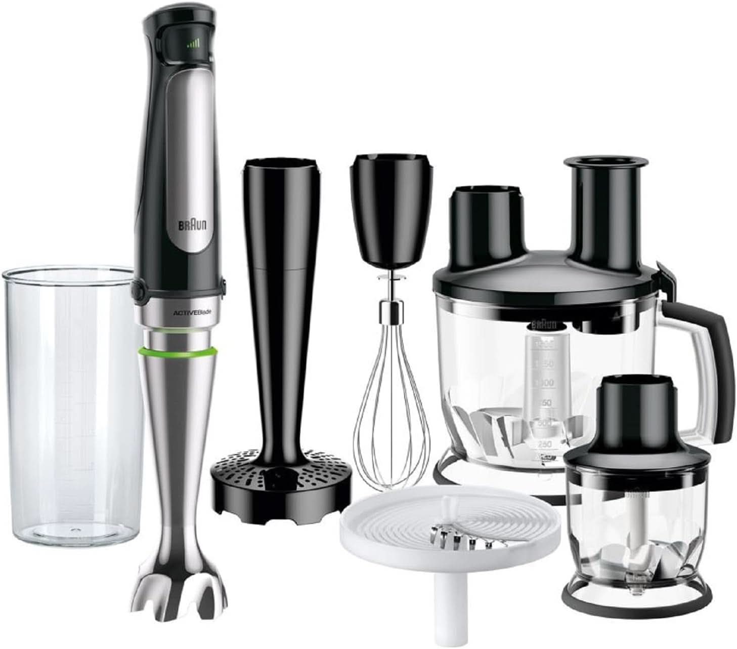 Braun Multiquick 7 MQ 7035X Stabmixer - Pürierstab Mit Abnehmbarem Edelstahl Mixfuß Mit Activeblade Technologie Zum Pürieren Der Härtesten Ingredient, Inkl. 3-delige set Zubehör-set, 1000 watt, Schwarz Kitchen Naty Shop Schwarz Kartoffel- en Gemüsestampfer