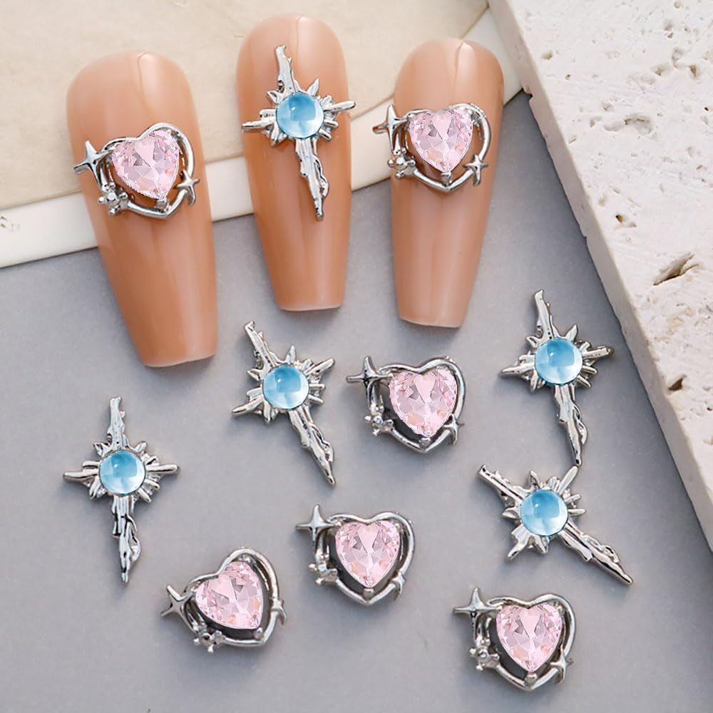 16 Stijl Luxus Mond Stern Nagel Charms 3D Nail Charms Y2K Legierung Strasssteine ​​Bogen Schmetterling Nagel Schmuck Metall Nail Art Charms Nägel Glitzersteine ​​​​Nailart Rhinestones Nageldesign Zubehör