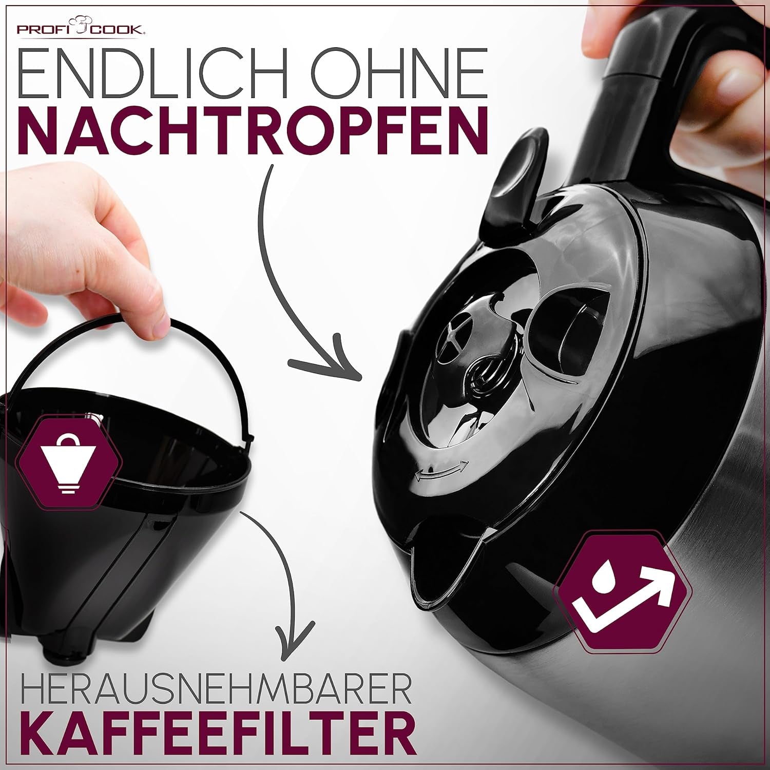 Koffiezetapparaat Profi Cook | 8-10 kopjes | Timer | Sensoraanraakbediening | Dubbelwandige thermoskaraf van 1,2 liter | Smaakzegel | RVS filterkoffiezetapparaat | PC-KA 1191