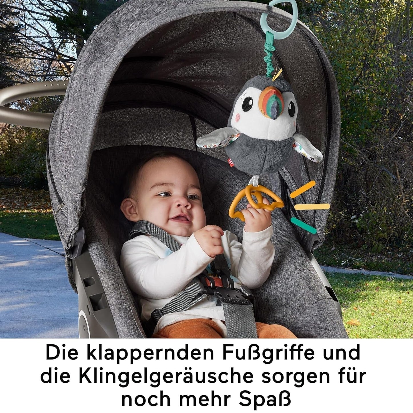 FISHER-PRICE Flap & Go Toekan - Wandelwagenknuffel Bevordert de fijne motoriek en zintuiglijke vaardigheden bij pasgeborenen vanaf de geboorte HNX66 Babyspeelgoed Naty Shop