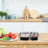 Relaxdays maaltijdbereidingsdozen, set van 10, 2 compartimenten, magnetronbestendig, 800 ml, plastic voedseldoos met deksel, zwarte voedselbewaardozen Naty Shop
