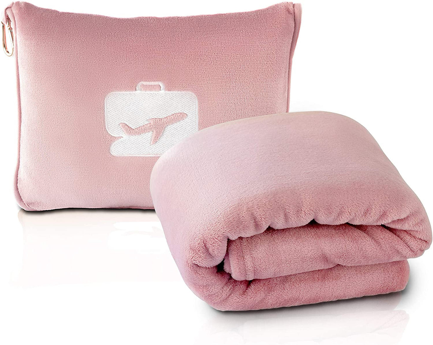 Eversnug Reisdeken en -kussen - Zachte 2-in-1 vliegtuigdeken met zachte zak, kussensloop, handtashoes en rugzakhouder (bordeauxrood) Reiskussens Naty Shop Roze