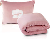 Eversnug Reisdeken en -kussen - Zachte 2-in-1 vliegtuigdeken met zachte zak, kussensloop, handtashoes en rugzakhouder (bordeauxrood) Reiskussens Naty Shop Roze