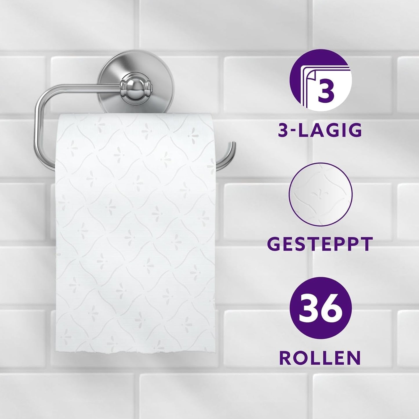 By Amazon toiletpapier, 3-laags gewatteerd, fluweelzacht, 36 rollen (9 rollen, 4 stuks), 200 vellen per rol, FSC-gecertificeerd