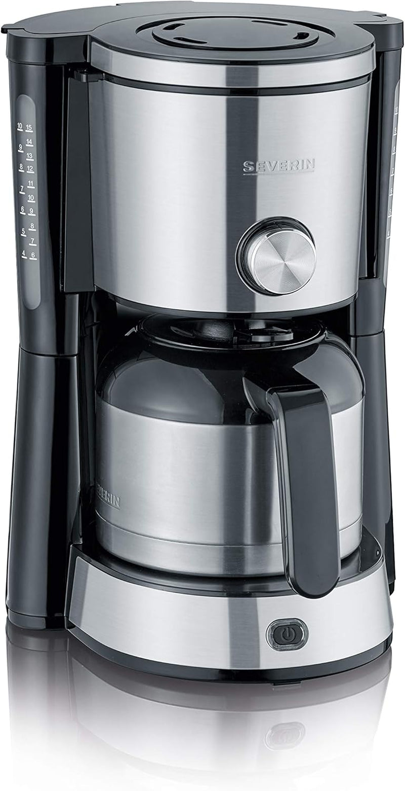 SEVERIN "TypeSwitch" espressomachine met thermische karaf, AromaSwitch voor keuze tussen 2 zetprofielen, koffiezetapparaat voor maximaal 10 kopjes, 1000W, geborsteld roestvrij staal-zwart, KA 4845