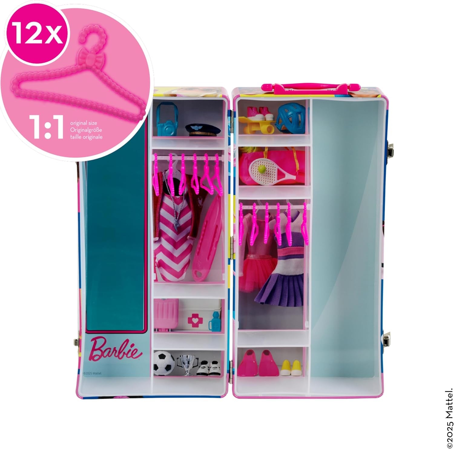 Theo Klein 5801 Barbie-kledingkast met kledingroedes en vakken, speelgoed voor kinderen vanaf 3 jaar, inclusief accessoires, meerkleurig