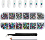 Beadsland 2500 stuks glas Nailart Strasssteine ​​Kristall Flatback Edelsteine ​​Runde, voor handwerk Gemischt 8 Größen SS4 ~ SS30 Mit Picking Pinzette en Stift (Kristall Weiss)