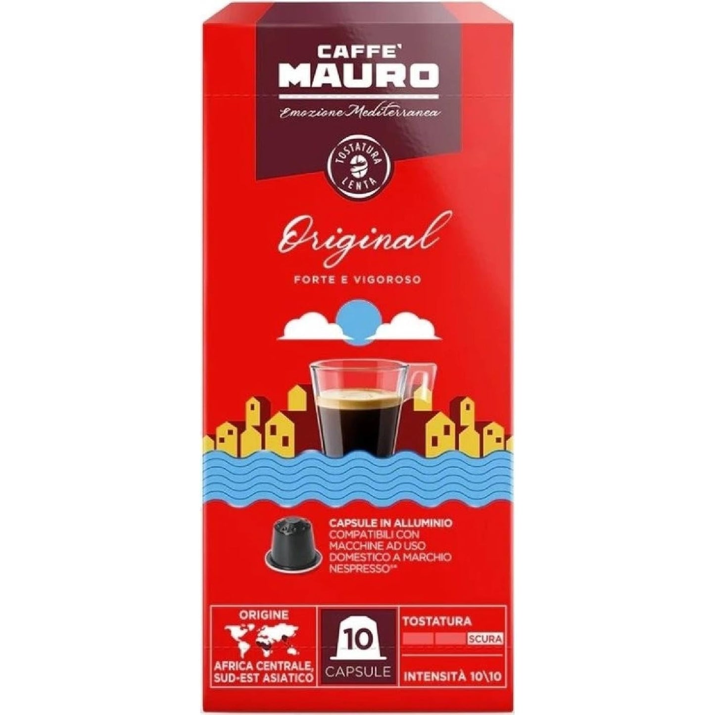 Caffè Mauro Torrefazione Kaffeekapseln Espresso Original, Intensität 10/10-50 Kapsel aus Aluminium - Compatibel met Nespresso* Haushalts-Espressomaschinen - Hergestellt in Italien