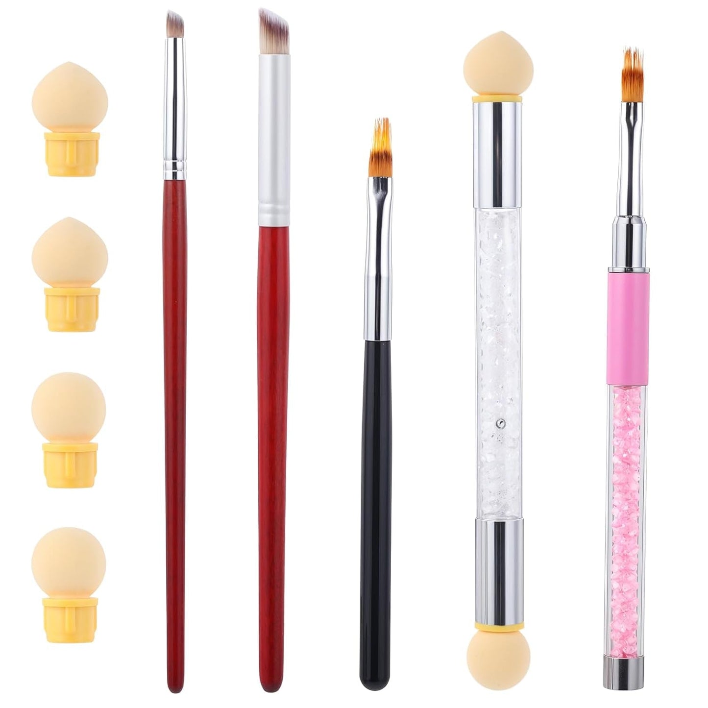 Nail Art Rendering-Werkzeuge Schwamm Undtupfpinsel, Sponge Brush Applicator, Doppelter Kopf Ombre Sponge Stick Mit 4 Ersatzköpfe, Nail Art Schwamm en Tupfpinsel, Ombre Nagelpinsel voor Gelnägel