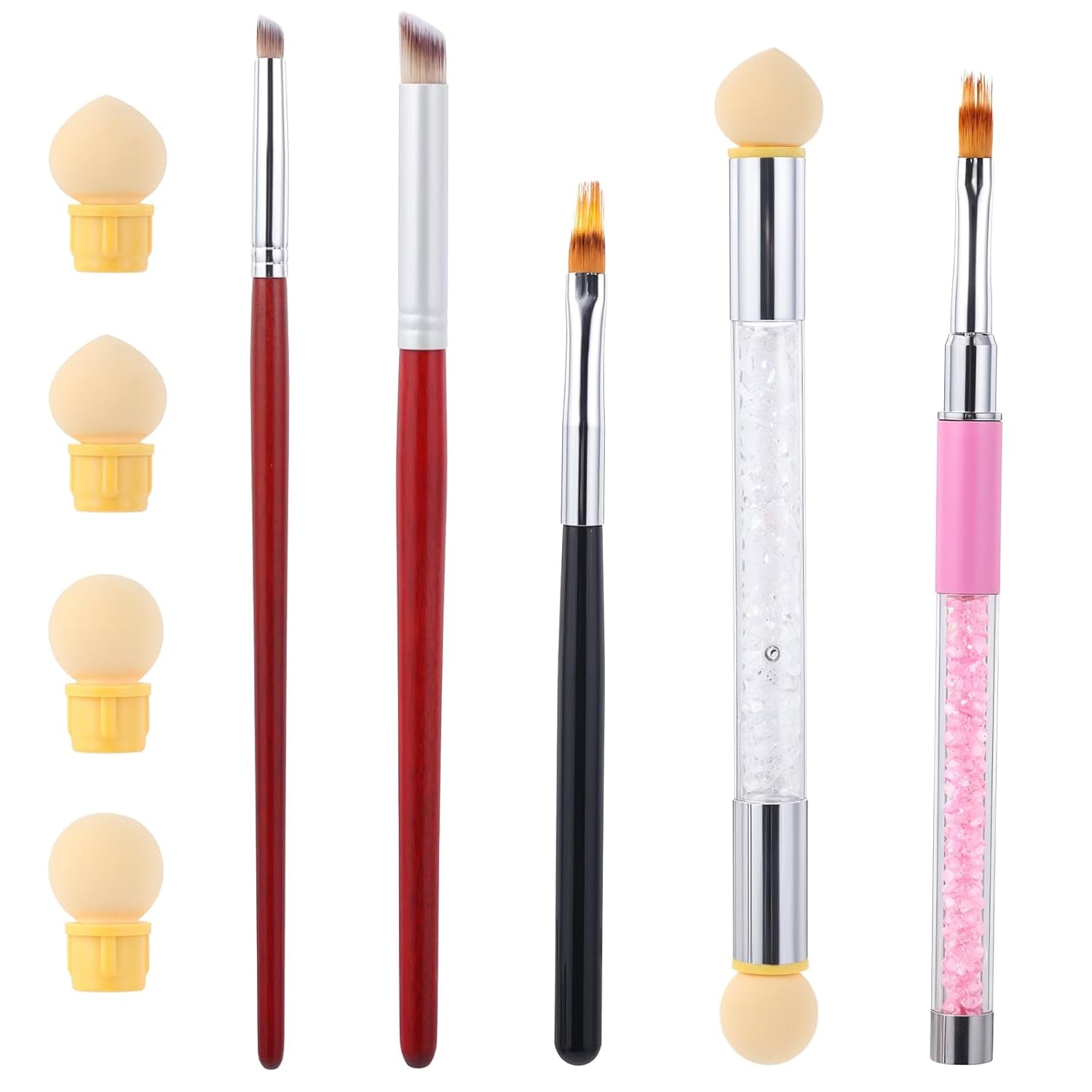 Nail Art Rendering-Werkzeuge Schwamm Undtupfpinsel, Sponge Brush Applicator, Doppelter Kopf Ombre Sponge Stick Mit 4 Ersatzköpfe, Nail Art Schwamm en Tupfpinsel, Ombre Nagelpinsel voor Gelnägel