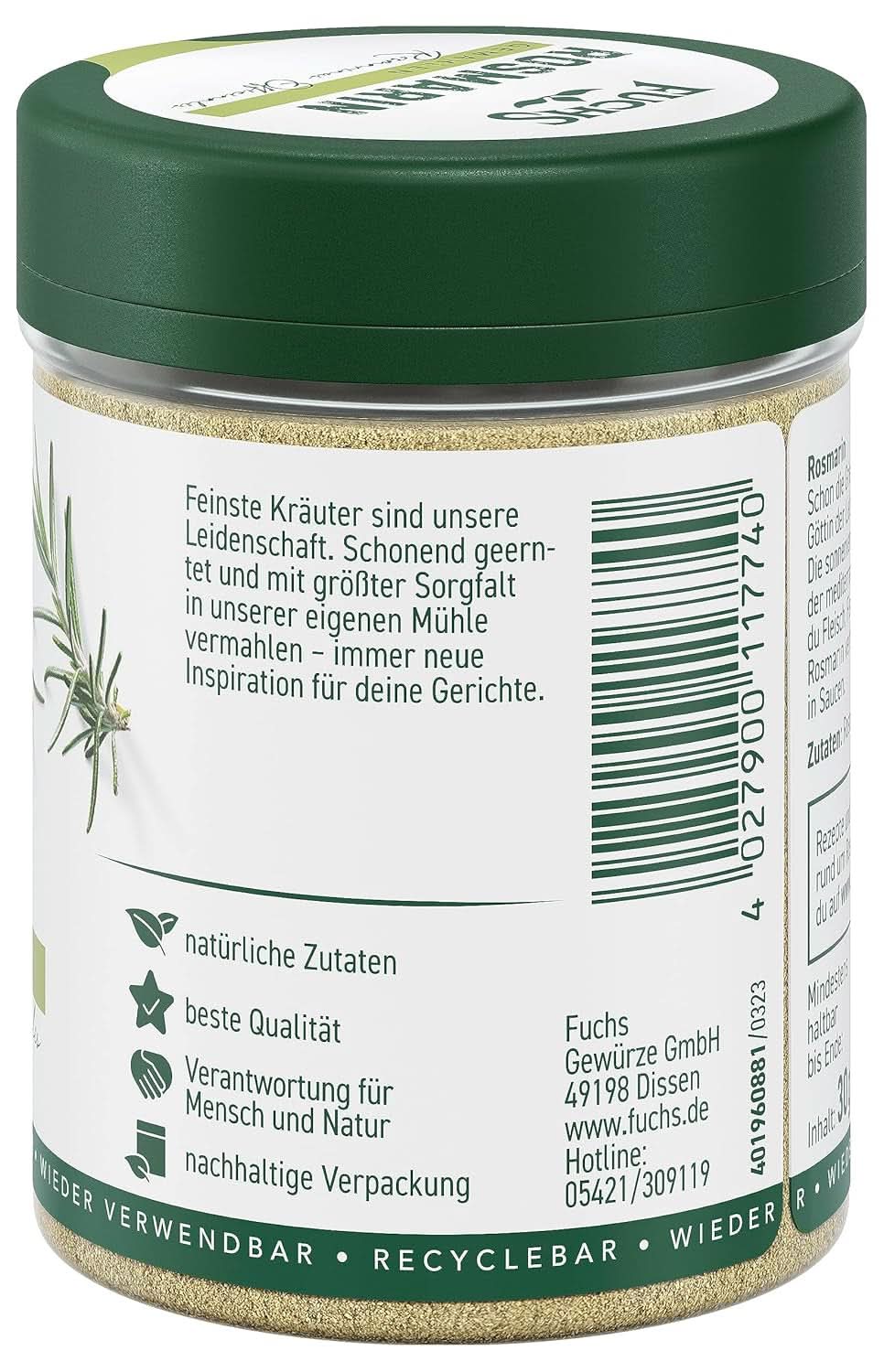 Fuchs - Gemalen Rozemarijn - Voor het op smaak brengen van vis, vlees en groenten, 30 gram Condimente Naty Shop