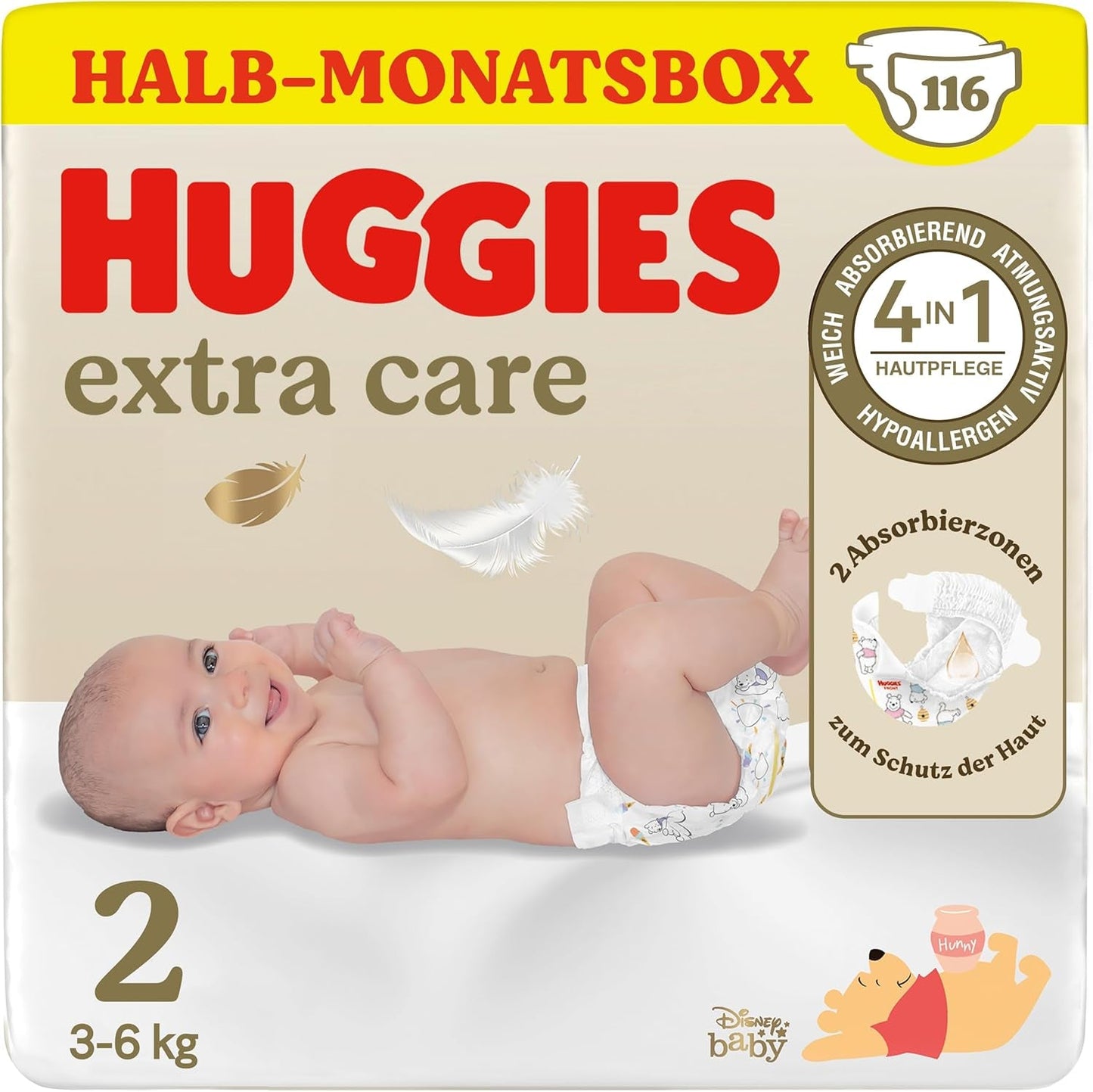 Huggies pasgeboren luiers, maat 2, 116 luiers (2 x 58), doos van een halve maand