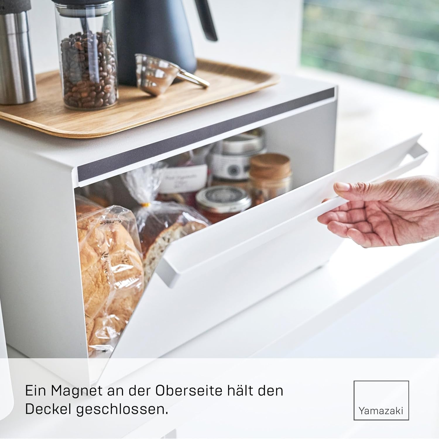 Yamazaki 4352 TOWER Broodmand, wit, staal, minimalistisch, 40 x 34,5 x 24 cm Voedselbewaardozen Naty Shop