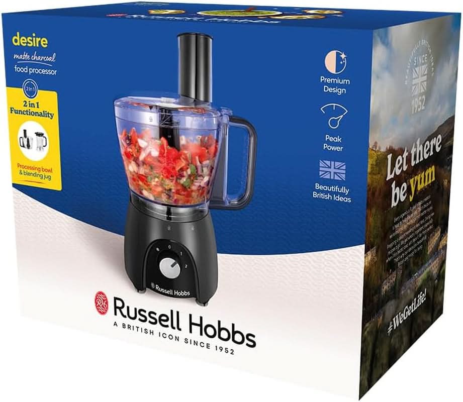Russell Hobbs Keukenmachine [Blender/Groentenhakmolen/Tafelblender/Hakker/Blender] Keukenmachine (Kneden, Mixen en Snijden), Matte Houtskoolkeuken Naty Shop